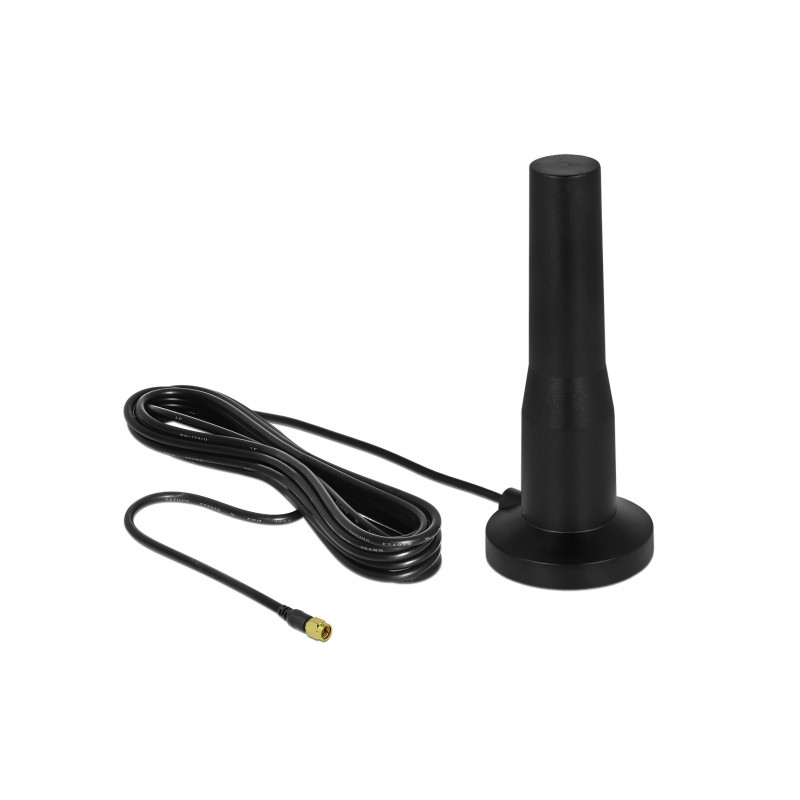 Delock LTE Antenne SMA Stecker 3 - 5 dBi 12 cm starr omnidirektional mit magnetischem Standfuß und Anschlusskabel RG-174 A/U 3 m