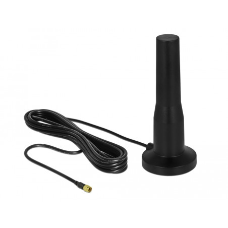 Delock LTE Antenne SMA Stecker 3 - 5 dBi 12 cm starr omnidirektional mit magnetischem Standfuß und Anschlusskabel RG-174 A/U 3 m