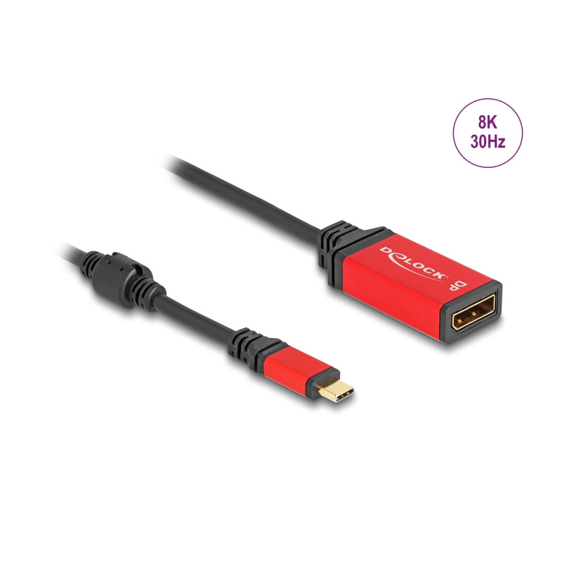 Delock USB Type-C™ zu DisplayPort Adapter (DP Alt Mode) 8K 30 Hz mit HDR Funktion rot