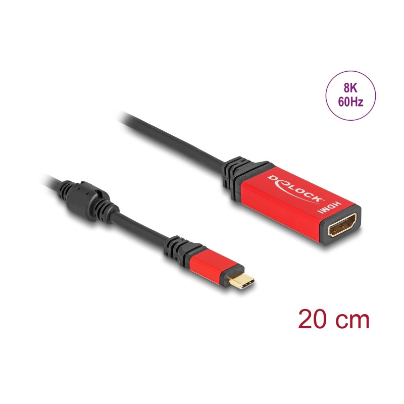 Delock USB Type-C™ zu HDMI Adapter (DP Alt Mode) 8K 60 Hz mit HDR Funktion rot