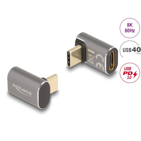 Delock USB Adapter 40 Gbps USB Type-C™ PD 3.0 100 W Stecker zu Buchse gewinkelt 8K 60 Hz Metall