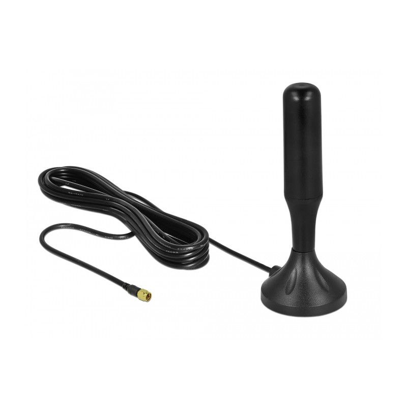 Delock LTE Antenne SMA Stecker 3 - 5 dBi 12,4 cm starr omnidirektional mit magnetischem Standfuß und Anschlusskabel RG-174 A/U 3