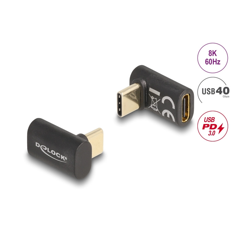 Delock Adapter USB 40 Gbps USB Type-C™ PD 3.0 100 W Stecker zu Buchse gewinkelt 8K 60 Hz