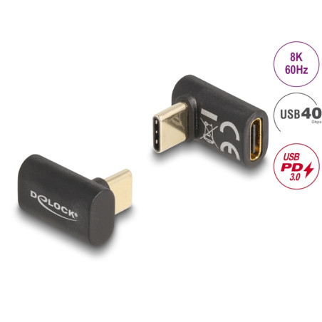 Delock Adapter USB 40 Gbps USB Type-C™ PD 3.0 100 W Stecker zu Buchse gewinkelt 8K 60 Hz