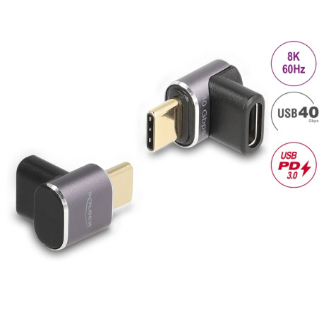 Delock USB Adapter 40 Gbps USB Type-C™ PD 3.0 100 W Stecker zu Buchse gewinkelt 8K 60 Hz Metall kompakt