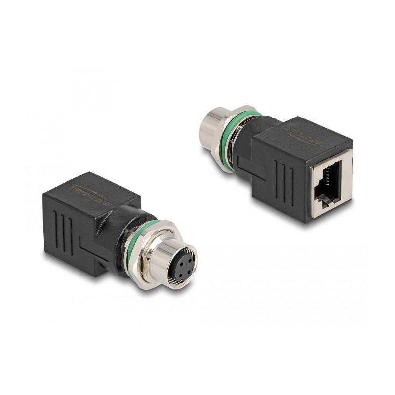 Delock M12 Adapter D-kodiert 4 Pin Buchse zu RJ45 Buchse gerade