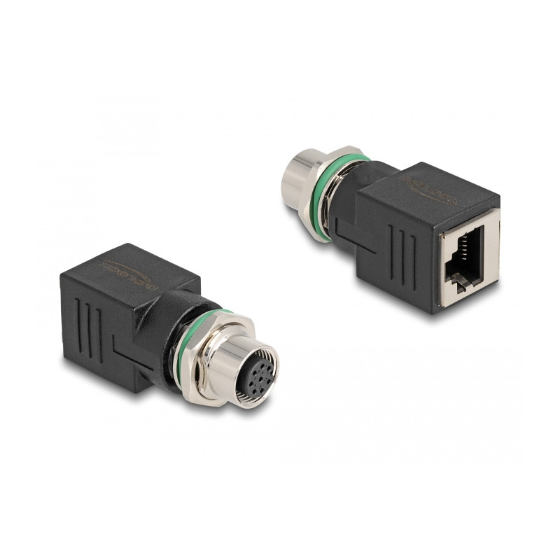 Delock M12 Adapter A-kodiert 8 Pin Buchse zu RJ45 Buchse gerade
