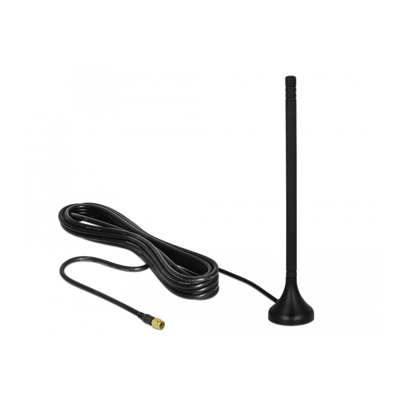 Delock LTE Antenne SMA Stecker 3 - 5 dBi 12,5 cm starr omnidirektional mit magnetischem Standfuß und Anschlusskabel RG-174 A/U 3