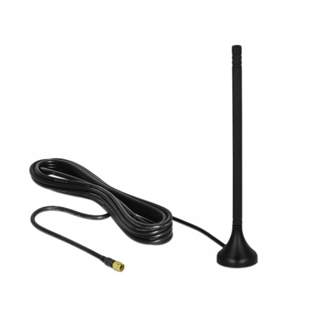 Delock LTE Antenne SMA Stecker 3 - 5 dBi 12,5 cm starr omnidirektional mit magnetischem Standfuß und Anschlusskabel RG-174 A/U 3
