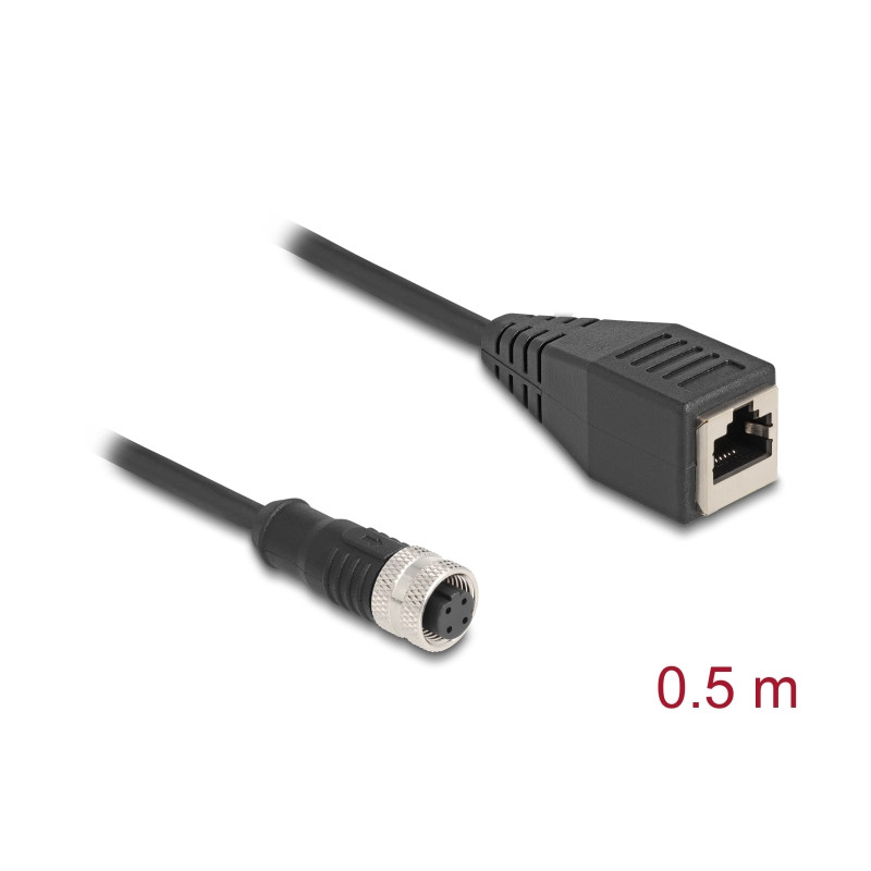 Delock M12 Adapterkabel D-kodiert 4 Pin Buchse zu RJ45 Buchse 50 cm