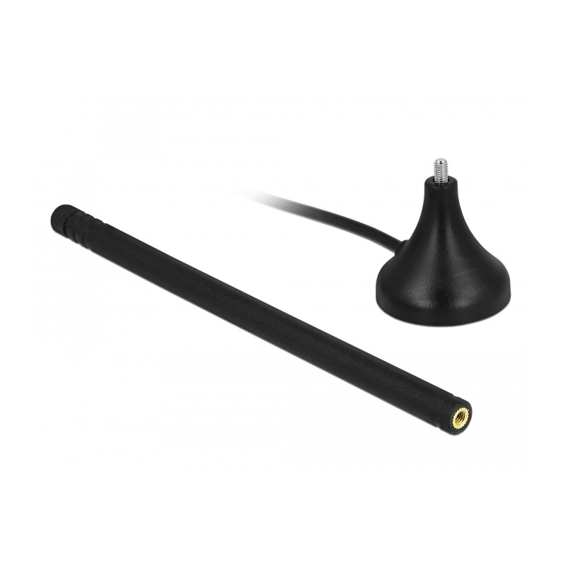 Delock LTE Antenne SMA Stecker 3 - 5 dBi 12,5 cm starr omnidirektional mit magnetischem Standfuß und Anschlusskabel RG-174 A/U 3