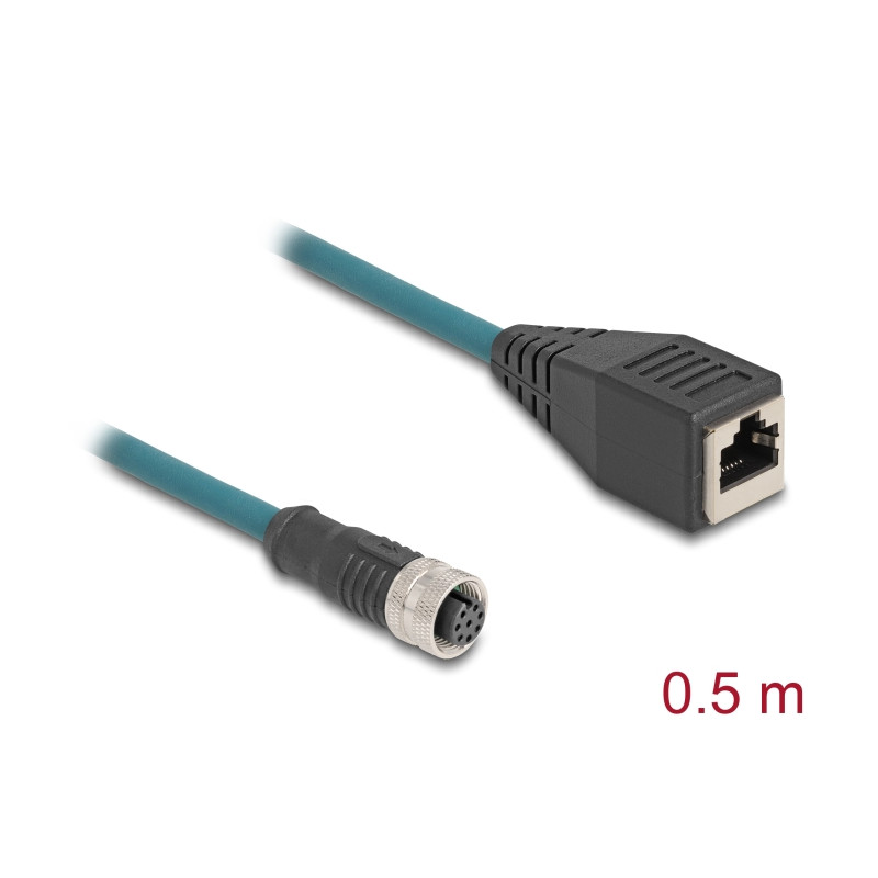 Delock M12 Adapterkabel A-kodiert 8 Pin Buchse zu RJ45 Buchse 50 cm