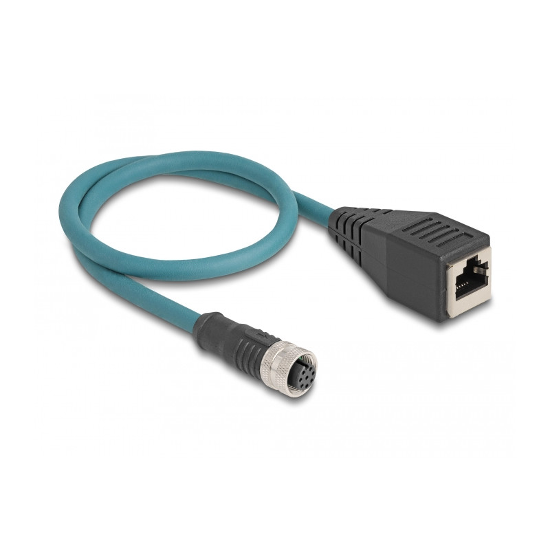 Delock M12 Adapterkabel A-kodiert 8 Pin Buchse zu RJ45 Buchse 50 cm