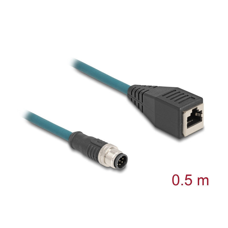 Delock M12 Adapterkabel A-kodiert 8 Pin Stecker zu RJ45 Buchse 50 cm