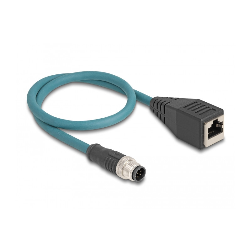 Delock M12 Adapterkabel A-kodiert 8 Pin Stecker zu RJ45 Buchse 50 cm