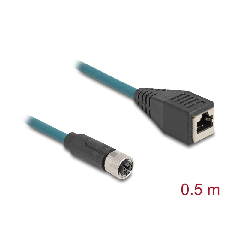 Delock M12 Adapterkabel X-kodiert 8 Pin Buchse zu RJ45 Buchse 50 cm