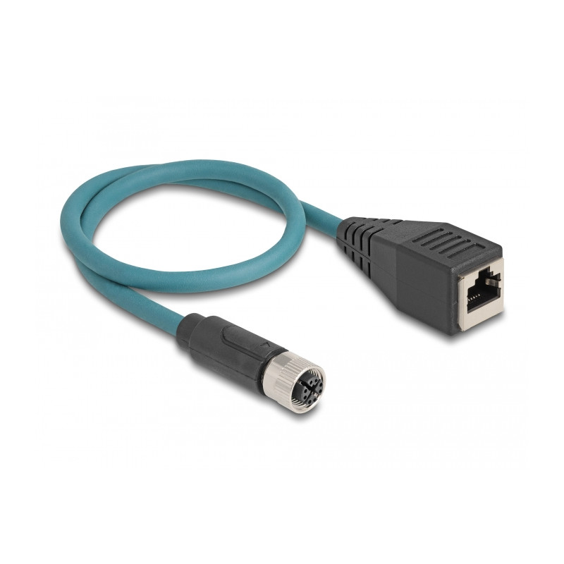 Delock M12 Adapterkabel X-kodiert 8 Pin Buchse zu RJ45 Buchse 50 cm