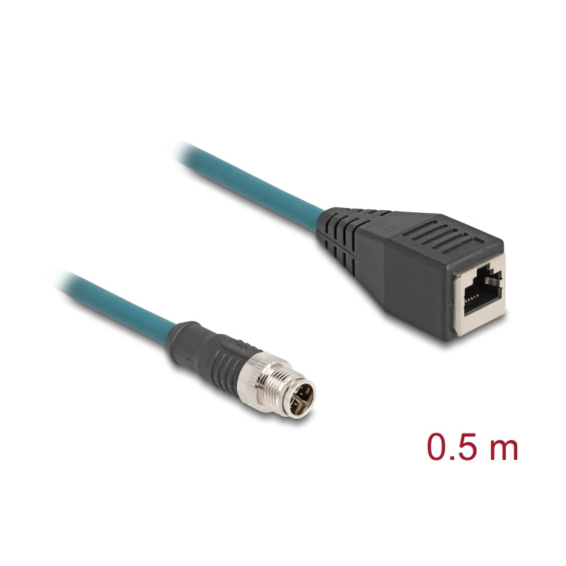 Delock M12 Adapterkabel X-kodiert 8 Pin Stecker zu RJ45 Buchse 50 cm