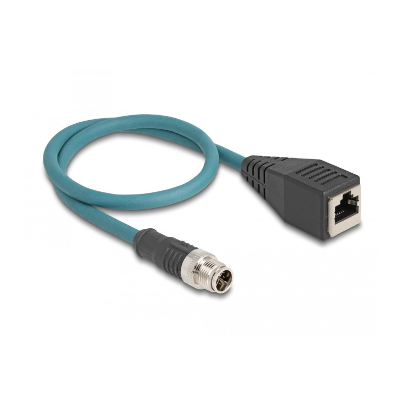 Delock M12 Adapterkabel X-kodiert 8 Pin Stecker zu RJ45 Buchse 50 cm