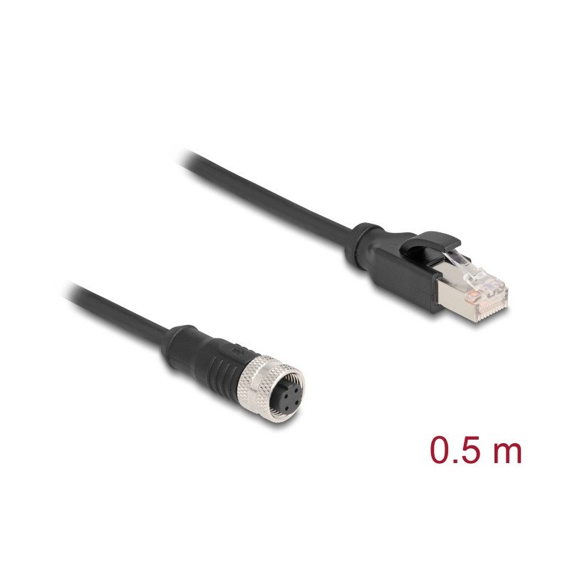 Delock M12 Adapterkabel D-kodiert 4 Pin Buchse zu RJ45 Stecker 50 cm