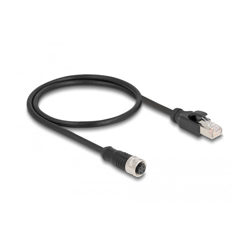Delock M12 Adapterkabel D-kodiert 4 Pin Buchse zu RJ45 Stecker 50 cm
