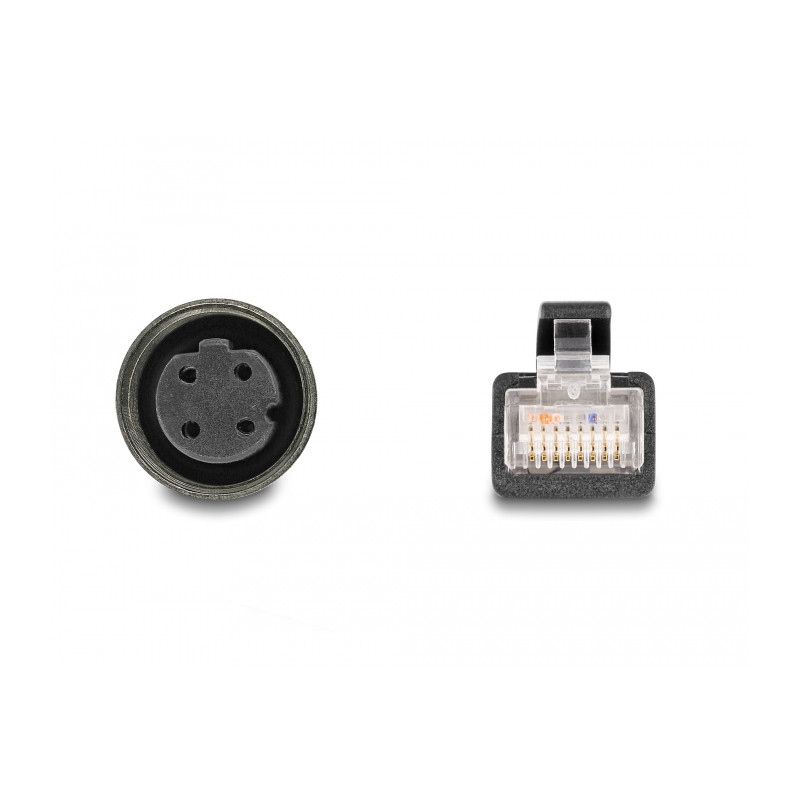 Delock M12 Adapterkabel D-kodiert 4 Pin Buchse zu RJ45 Stecker 50 cm