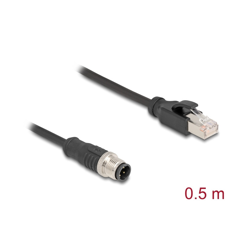 Delock M12 Adapterkabel D-kodiert 4 Pin Stecker zu RJ45 Stecker 50 cm