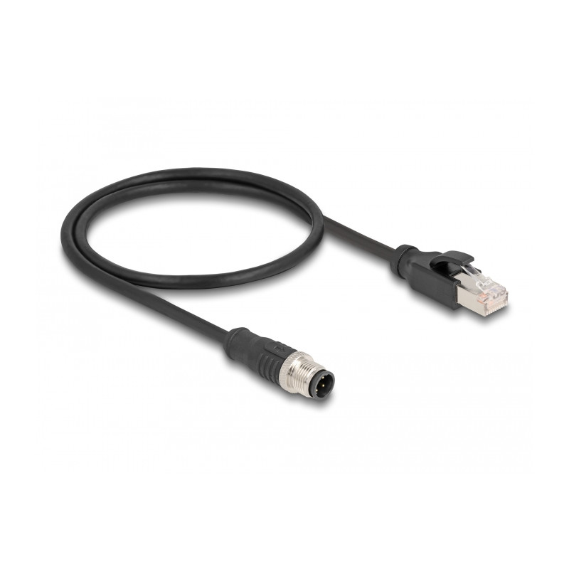 Delock M12 Adapterkabel D-kodiert 4 Pin Stecker zu RJ45 Stecker 50 cm
