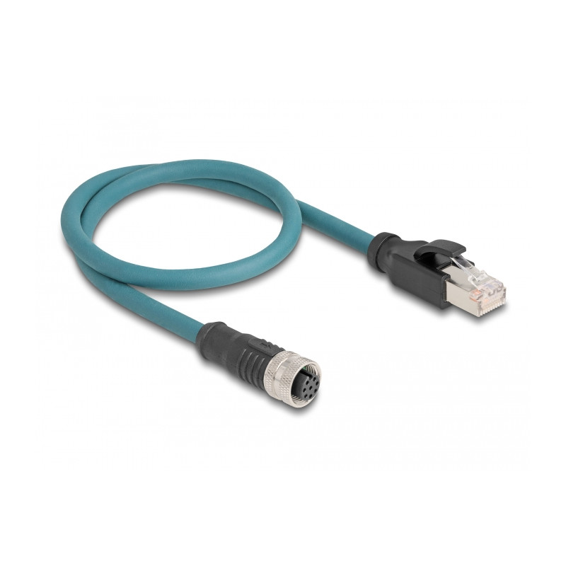 Delock M12 Adapterkabel A-kodiert 8 Pin Buchse zu RJ45 Stecker 50 cm