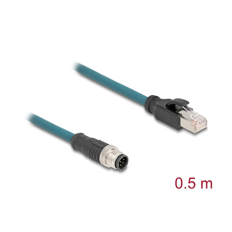 Delock M12 Adapterkabel A-kodiert 8 Pin Stecker zu RJ45 Stecker 50 cm