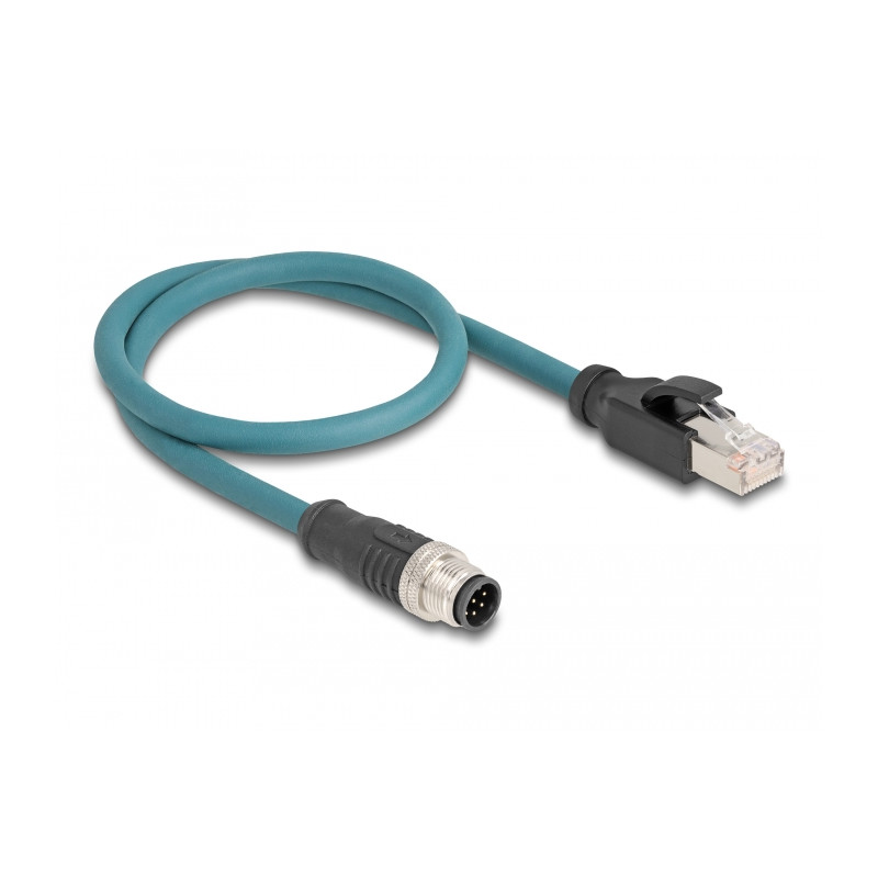 Delock M12 Adapterkabel A-kodiert 8 Pin Stecker zu RJ45 Stecker 50 cm