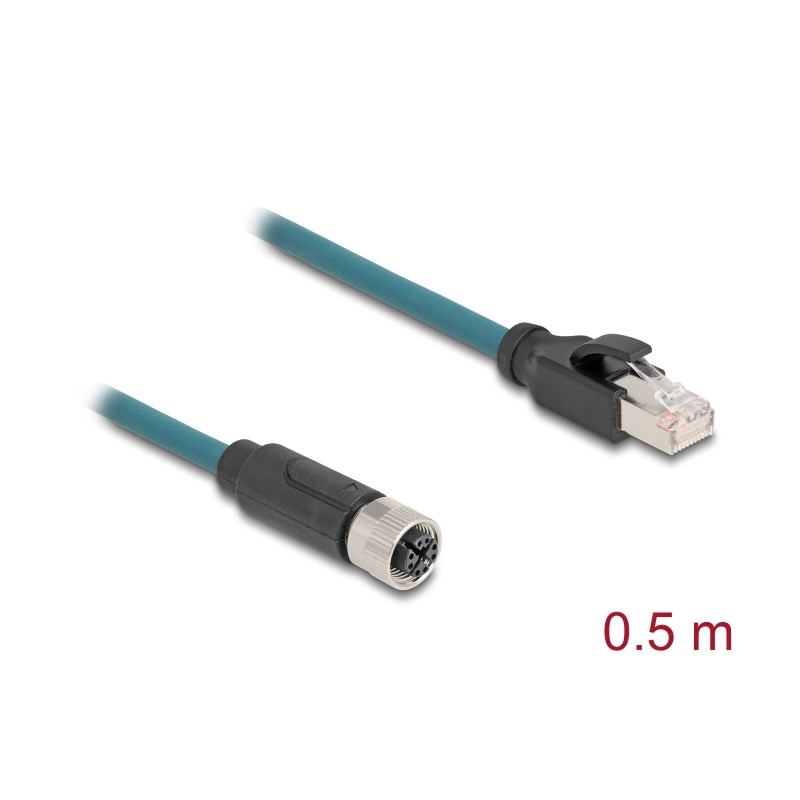 Delock M12 Adapterkabel X-kodiert 8 Pin Buchse zu RJ45 Stecker 50 cm