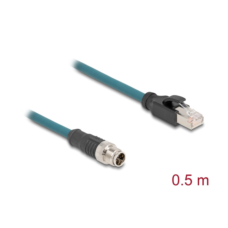 Delock M12 Adapterkabel X-kodiert 8 Pin Stecker zu RJ45 Stecker 50 cm