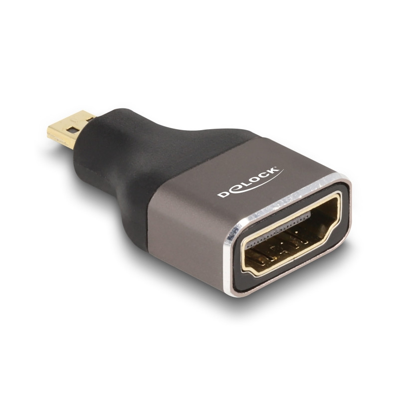 Delock HDMI Adapter Micro-D Stecker zu A Buchse 8K 60 Hz grau Metall