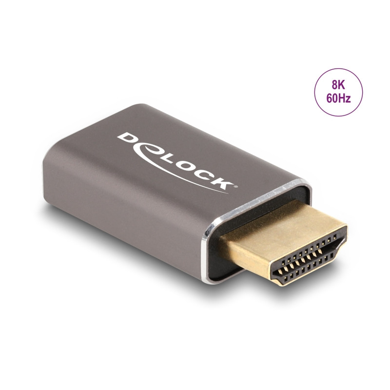 Delock HDMI Adapter Stecker zu Buchse 8K 60 Hz grau Metall