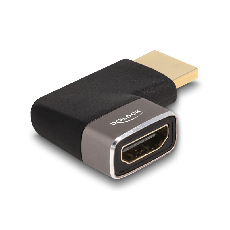 Delock HDMI Adapter Stecker zu Buchse 90° links gewinkelt 8K 60 Hz grau Metall