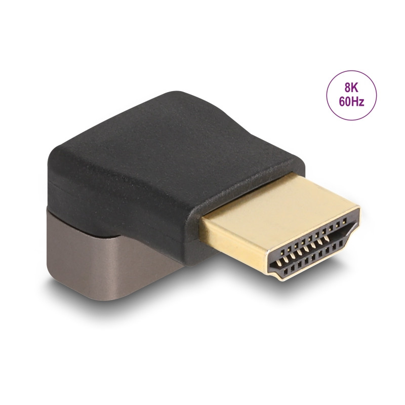 Delock HDMI Adapter Stecker zu Buchse 90° oben gewinkelt 8K 60 Hz grau Metall