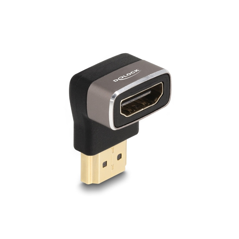 Delock HDMI Adapter Stecker zu Buchse 90° oben gewinkelt 8K 60 Hz grau Metall