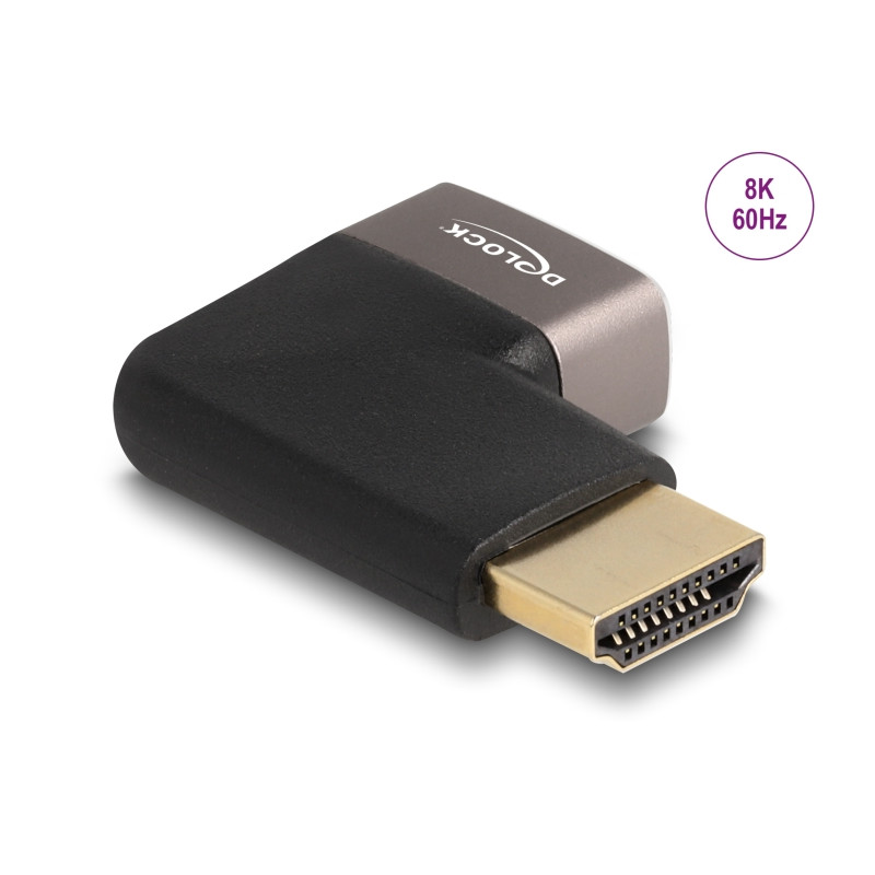 Delock HDMI Adapter Stecker zu Buchse 90° rechts gewinkelt 8K 60 Hz grau Metall