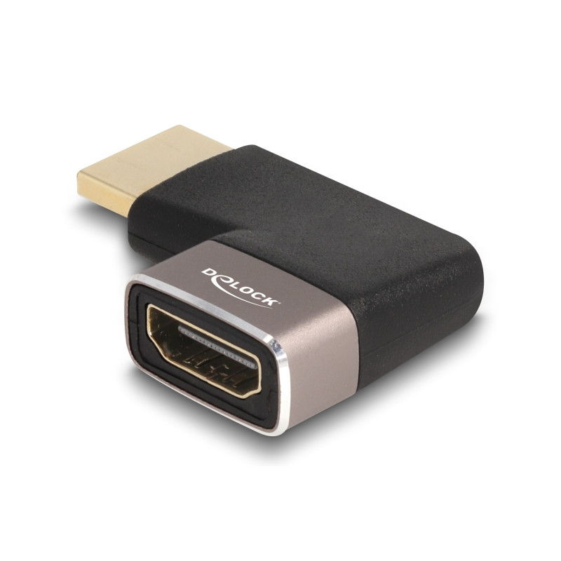 Delock HDMI Adapter Stecker zu Buchse 90° rechts gewinkelt 8K 60 Hz grau Metall