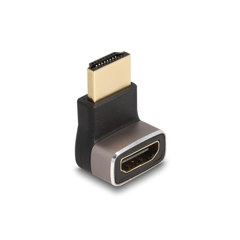 Delock HDMI Adapter Stecker zu Buchse 90° unten gewinkelt 8K 60 Hz grau Metall