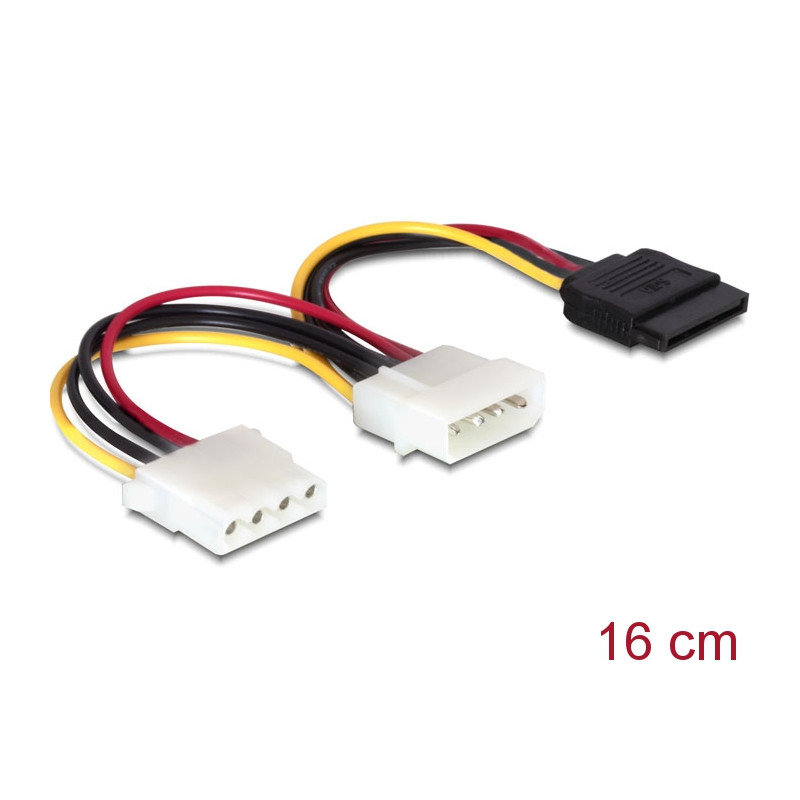 Delock Stromkabel 4 Pin Stecker zu SATA 15 Pin Buchse + 4 Pin Buchse