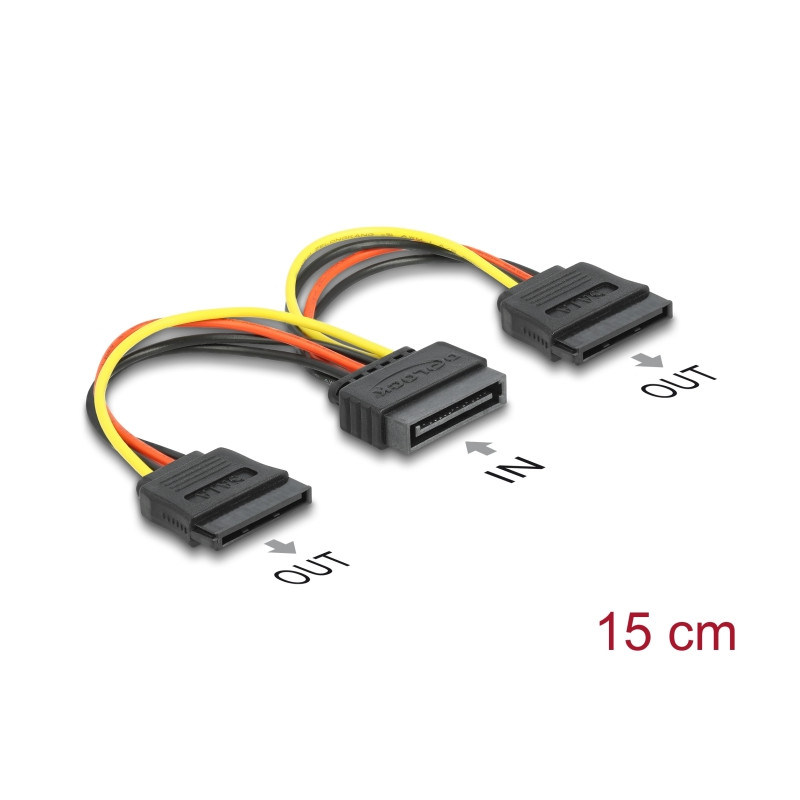 Delock Kabel Power SATA 15 Pin - 2 x SATA HDD – gerade