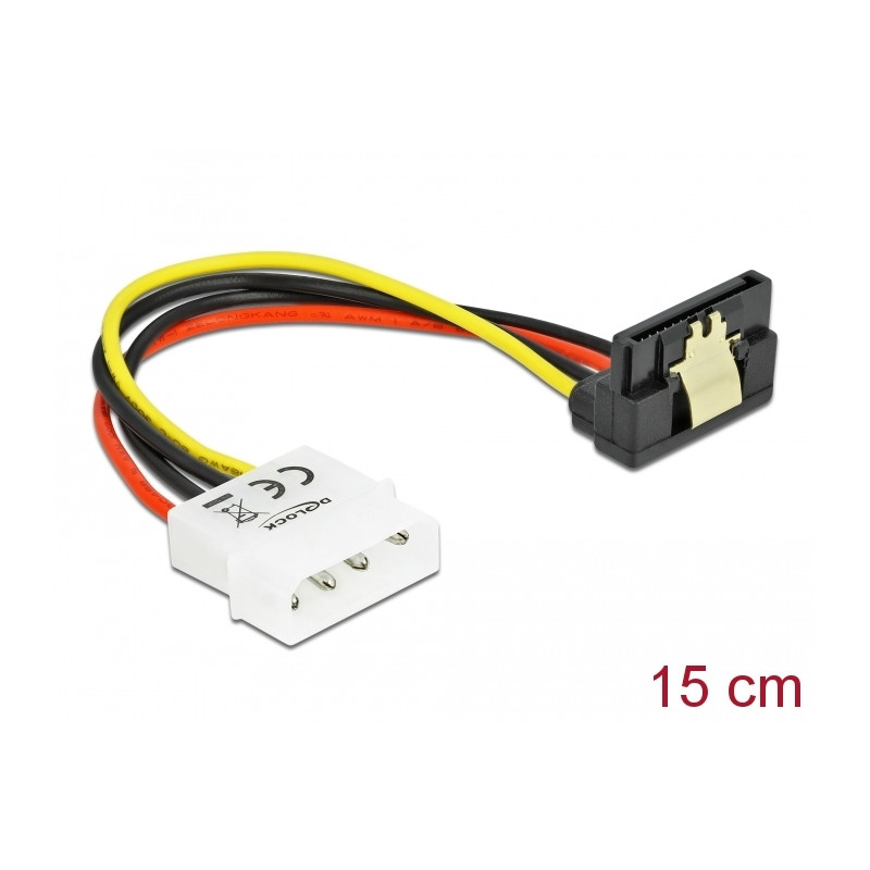 Delock Kabel SATA 15 Pin HDD mit Metallclip zu 4 Pin Stecker– gewinkelt