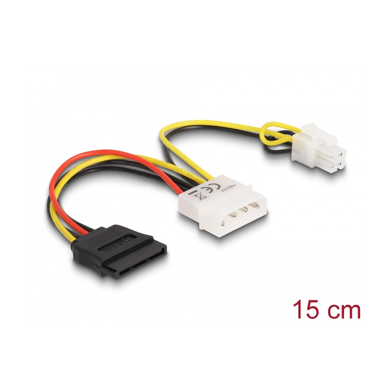 Delock Kabel Power Molex 4 Pin Stecker - SATA 15 Pin Buchse + P4 Stecker