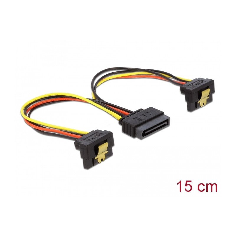 Delock Kabel Power SATA 15 Pin - 2 x SATA HDD mit Metallclip– gewinkelt