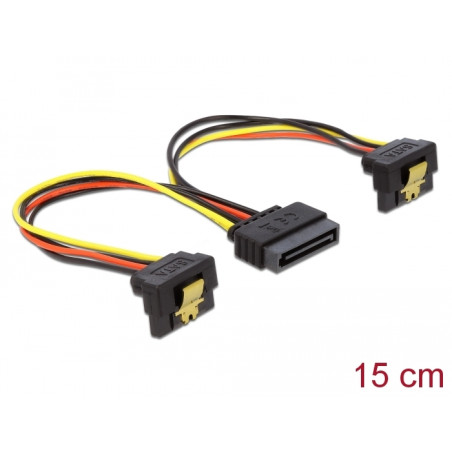 Delock Kabel Power SATA 15 Pin - 2 x SATA HDD mit Metallclip– gewinkelt
