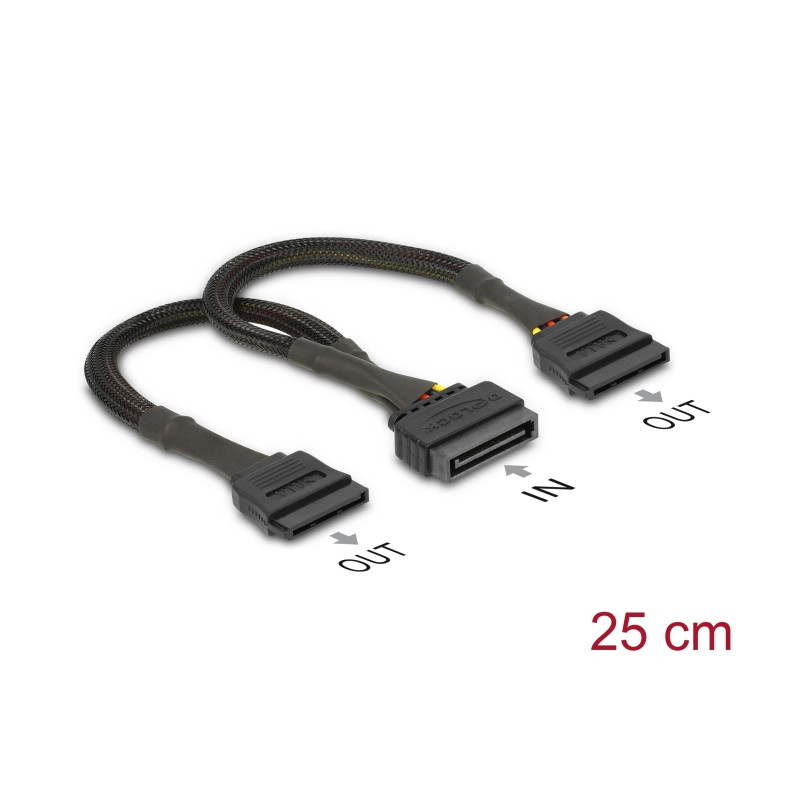 Delock SATA Stromkabel 15 Pin Buchse - 2 x SATA 15 Pin Stecker 25 cm