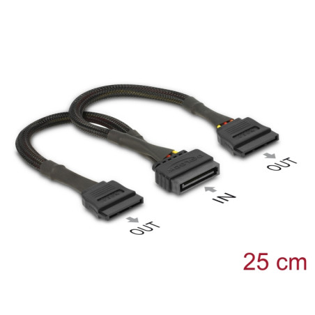Delock SATA Stromkabel 15 Pin Buchse - 2 x SATA 15 Pin Stecker 25 cm