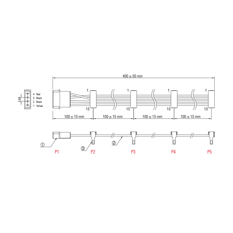 Delock Kabel Power Molex 4 Pin Stecker - 4 x SATA 15 Pin Buchse 40 cm